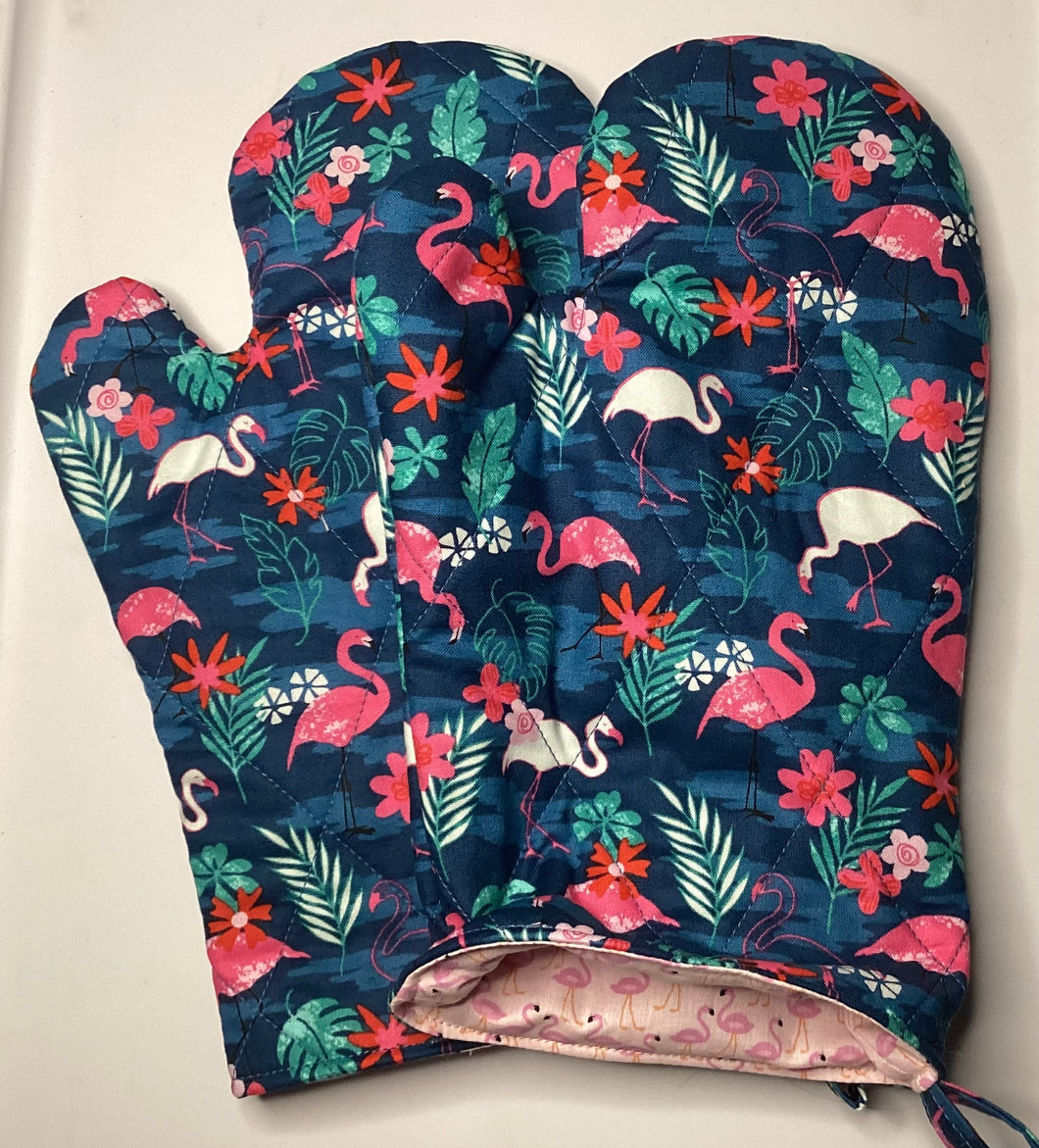 Oven Mitt Set:  Flamingo