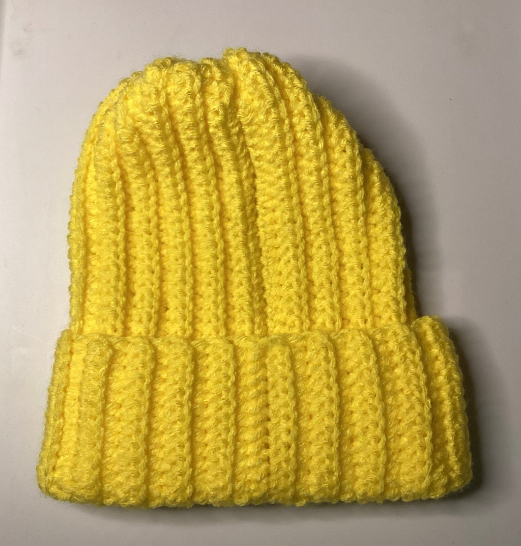 Crocheted Hat Adult: Yellow Bright